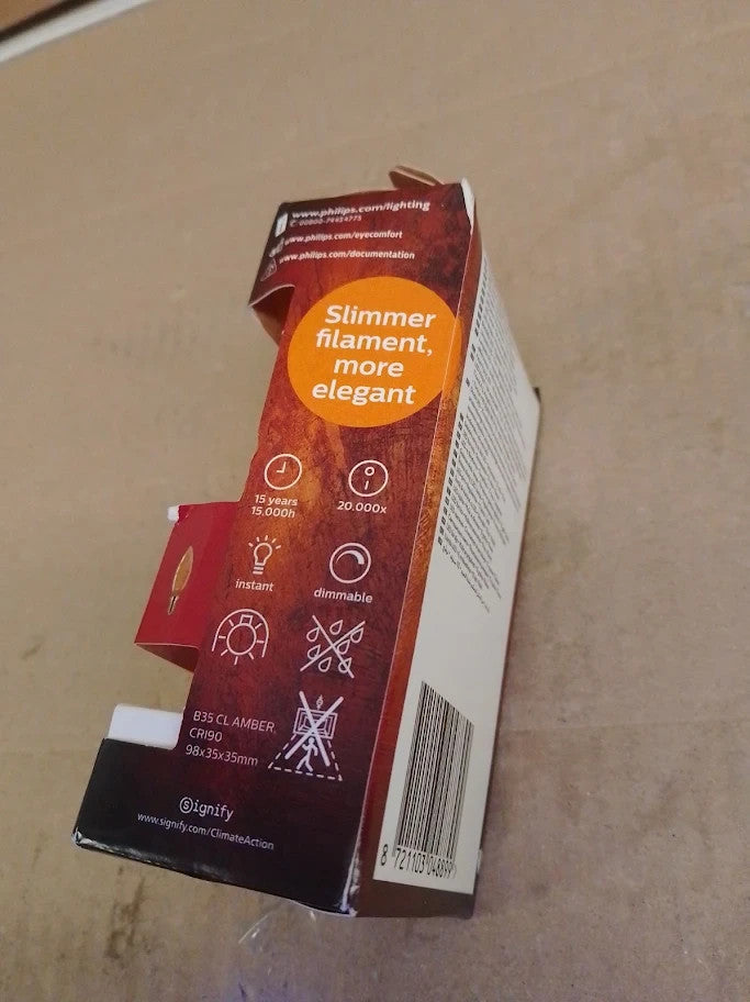 Philips Vintage Amber Spiral B35 Bulb Dimmable Flicker Free Eye Comfort New