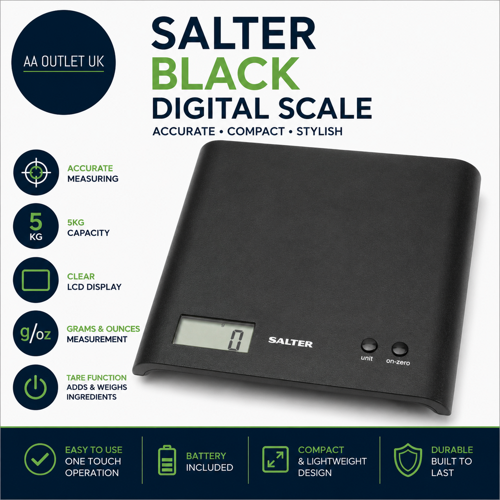 Salter Black Digital Scale Imperial And Metric Measurements LCD Display
