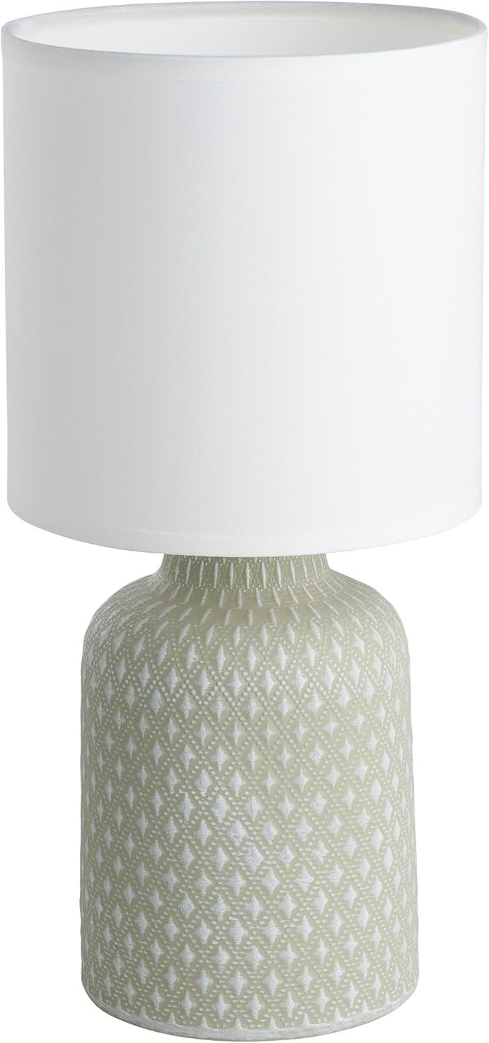 Eglo Bellariva Table Bedside Lamp Ceramic Grey Textile White Fabric Shade