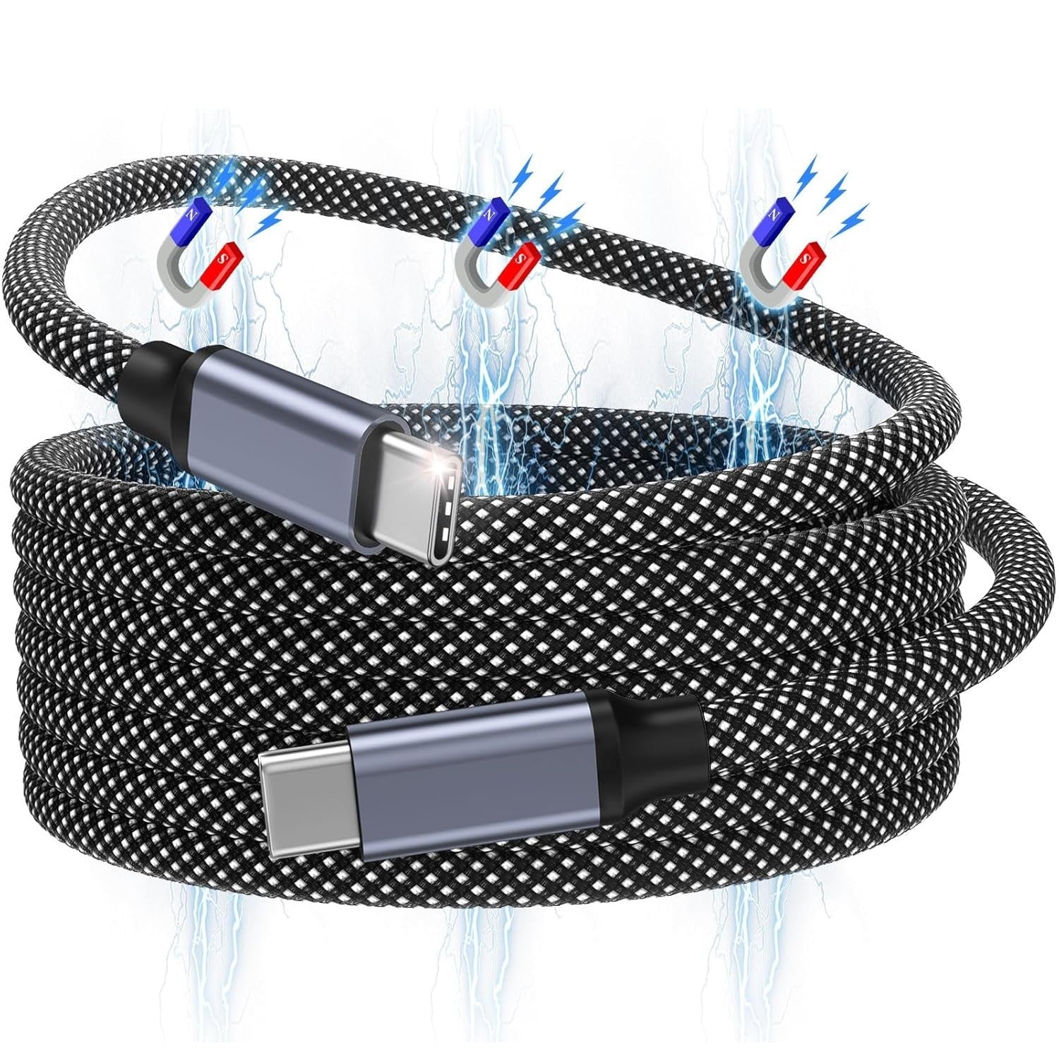 Magtame Cable 240W Magnetic USB C To USB C Cables 5ft 5A Nylon Braided New