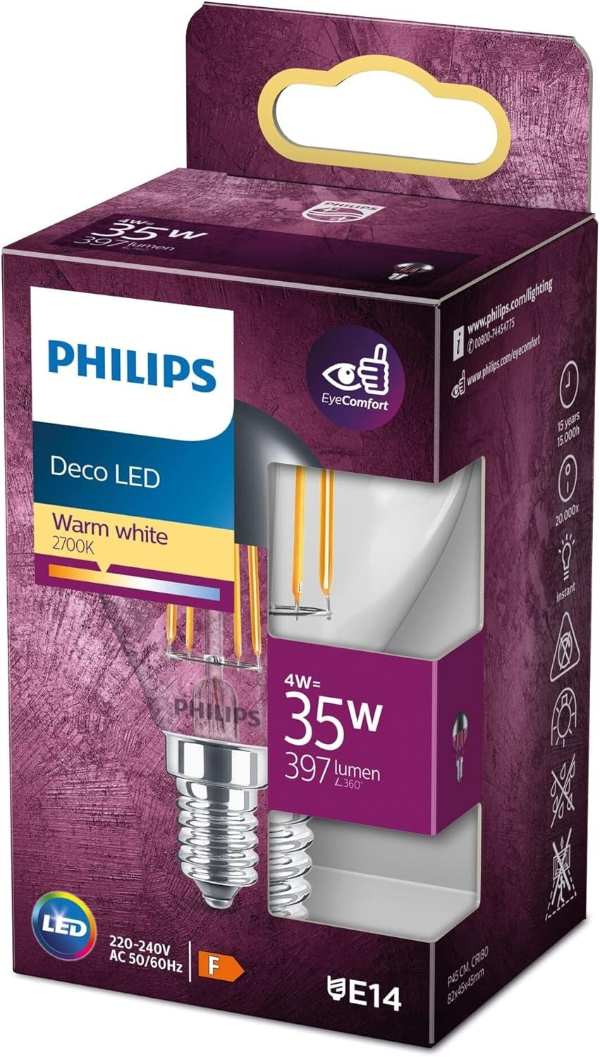 Philips LED Premium Classic Mirror Crown Light Bulb E14 Small Edison Screw New
