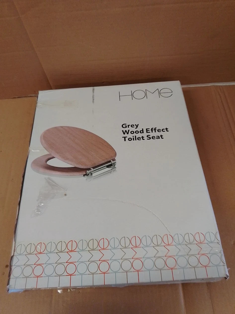 Home Wood Effect Toilet Seat Grey 6.7x38x48cm Adjustable Metal Hinge