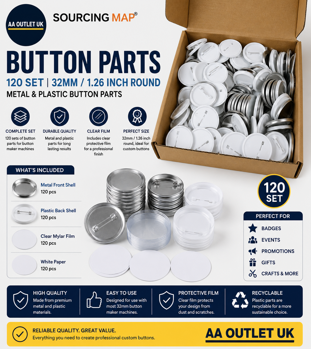 Sourcing Map 120 Set 32mm 1.26in Round Metal Plastic Button Parts Clear Film
