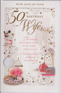 Opacity Happy 50th Birthday Wife Opacity Large Elegant Luxury Card New