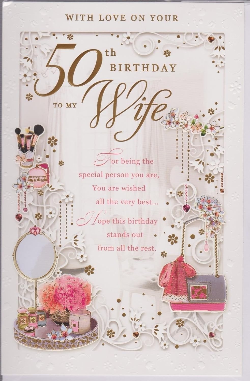 Opacity Happy 50th Birthday Wife Opacity Large Elegant Luxury Card New