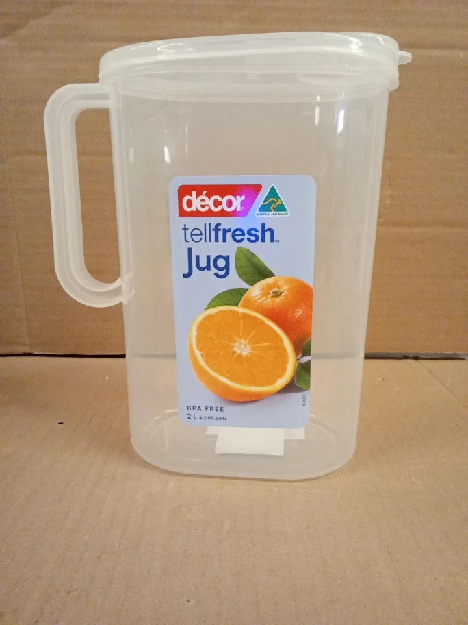 Decor Tellfresh 2L Water Jug Pop Open Lid Airtight Container Transparent New