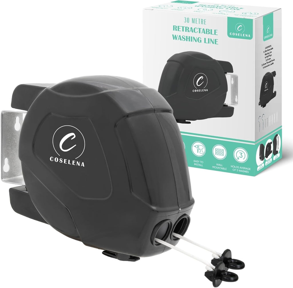 Coselena 30m Retractable Washing Heavy Duty Twin Clothes Line Hook New