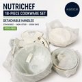 NutriChef Ceramic Pots Pans Set With Detachable Handles 18 Piece Stackable