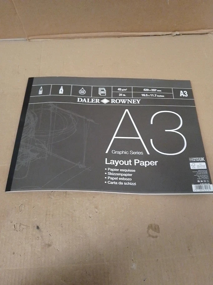 Daler Rowney DR Layout Pad A3 80 Sheet GDALAYPA3 White New