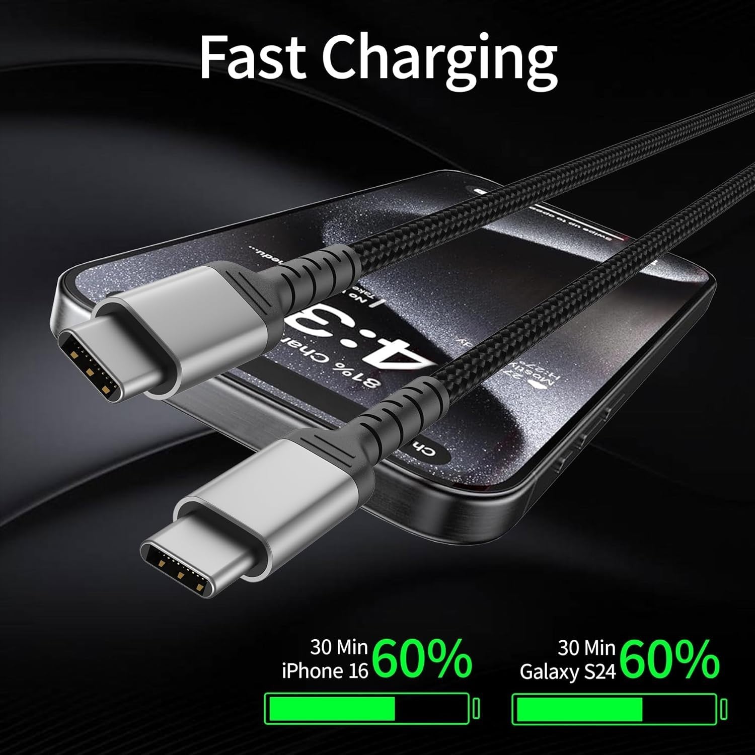 Adilift USB C To USB C Fast Charger 1m 60W Cable Nylon Braid New