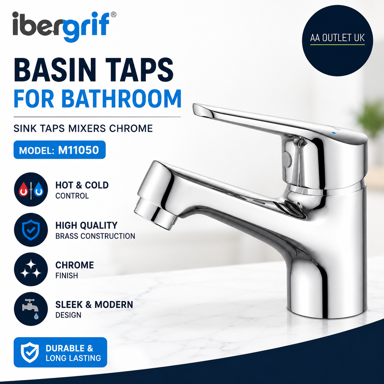 Ibergrif Basin Taps Bathroom Sink Mixers Chrome Hot Cold Control Brass M11050