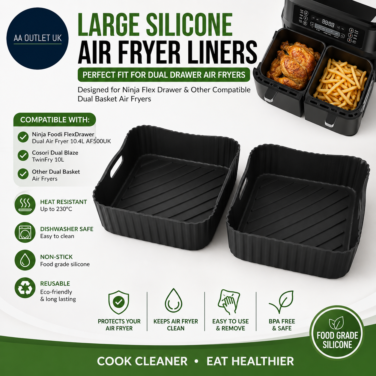 Pietuley Large Silicone Air Fryer Liners Ninja Flex Drawer Accessories AF500UK