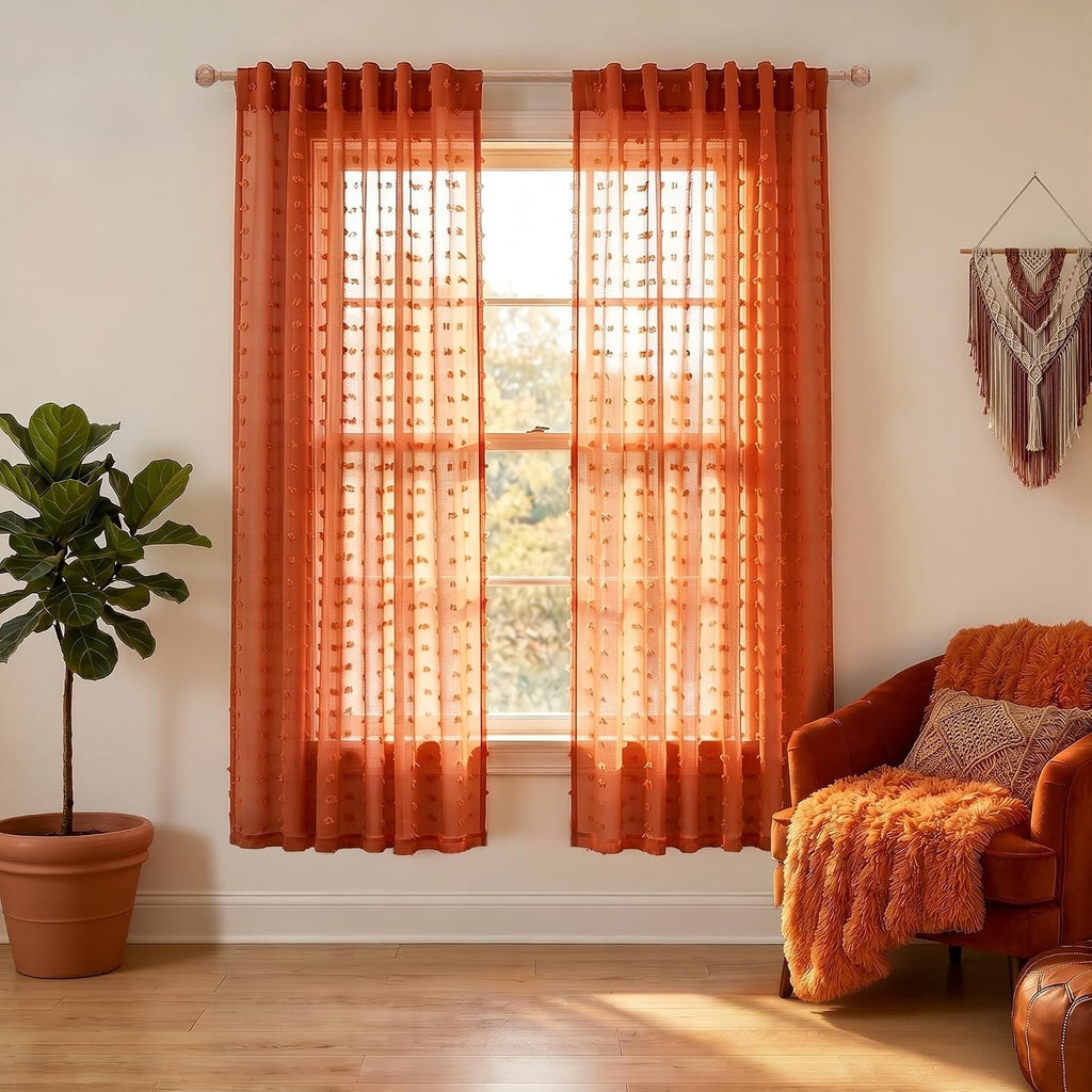 Koufall Bohemian Sheer Curtains 63Inches Kids Room Bedroom 2 Panels Faux New