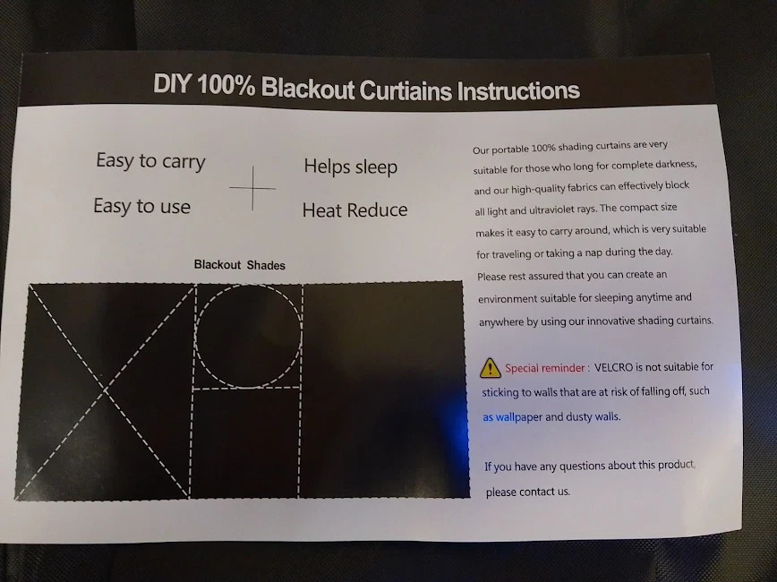TIYCNIY Blackout Blind 200x145cm Portable No Drill Fits Any Size Blinds
