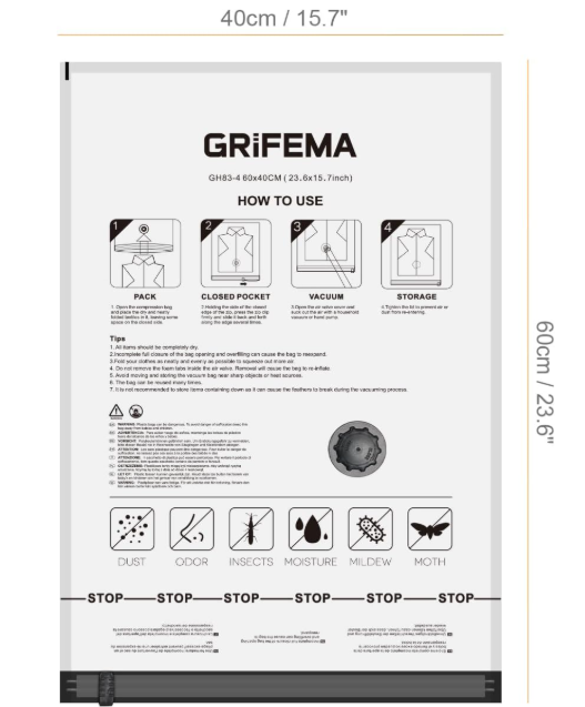 Grifema Vacuum Storage Bags 60x40cm Reusable Compression Bags Clothes New