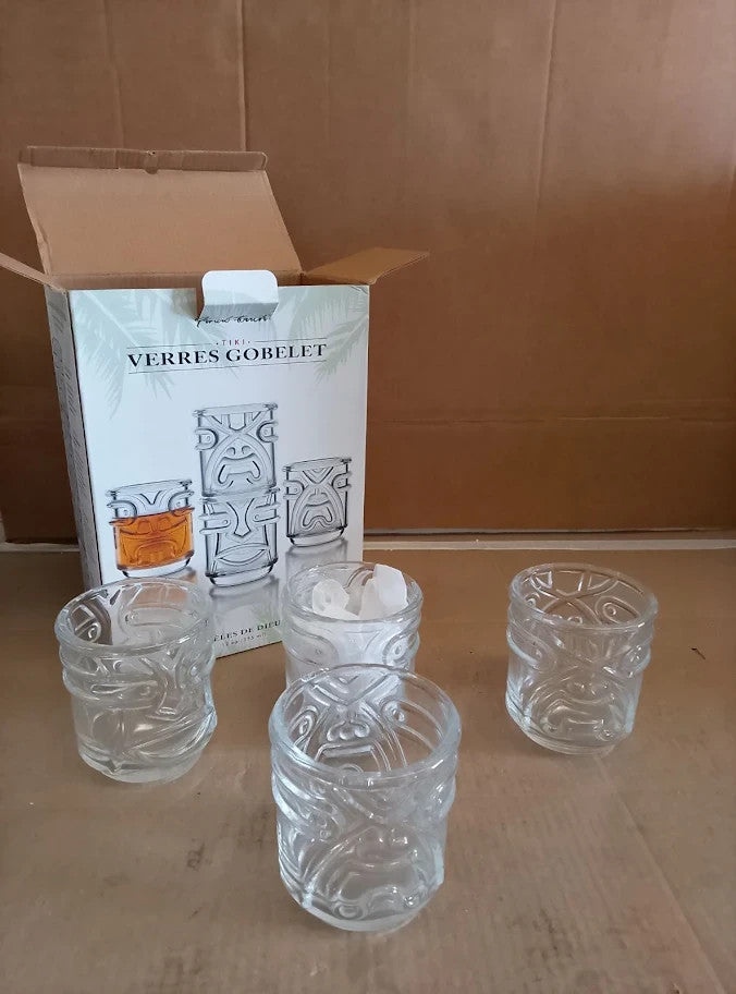 Final Touch Tiki Stackable Tumblers Drinking Glasses Clear 355ml Hawaiian New