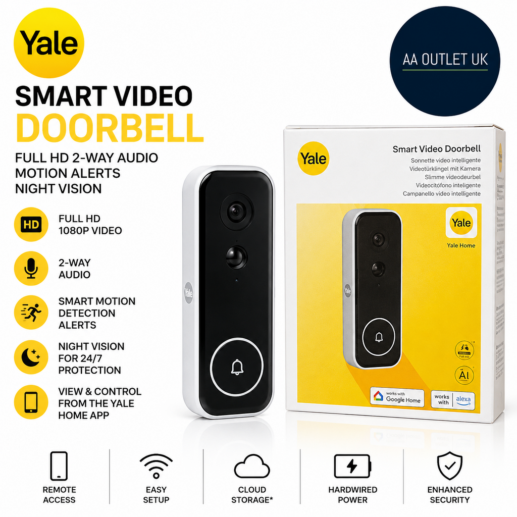 Yale Smart Video Doorbell Full HD 2-Way Audio Motion Alerts Night Vision Design
