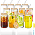 Glass Cups Lids Straws 12Pcs 16oz Iced Coffee Set Reusable Beer Can Shaped New