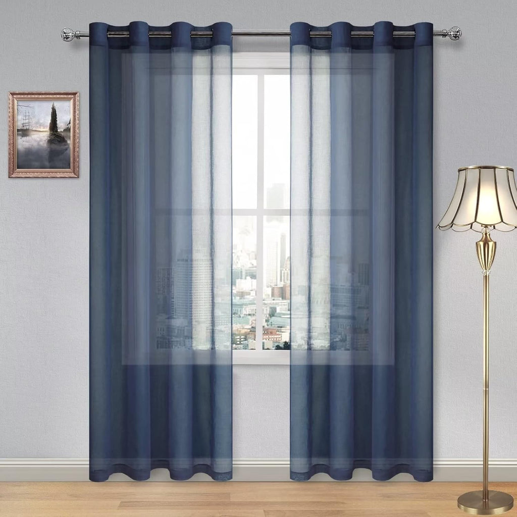 Dwcn Blue Sheer Curtains Textured Semi Transparent Eyelet Top Decorative New