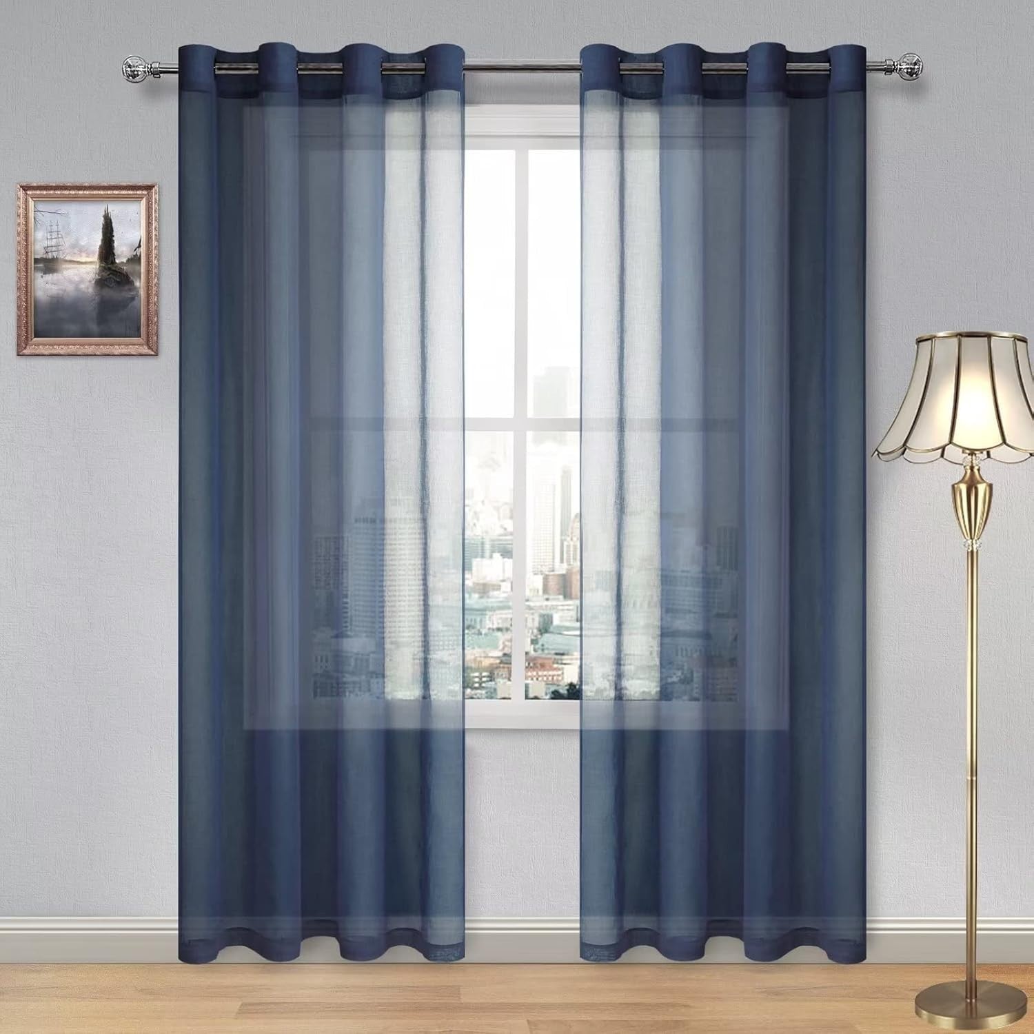 Dwcn Blue Sheer Curtains Textured Semi Transparent Eyelet Top Decorative New
