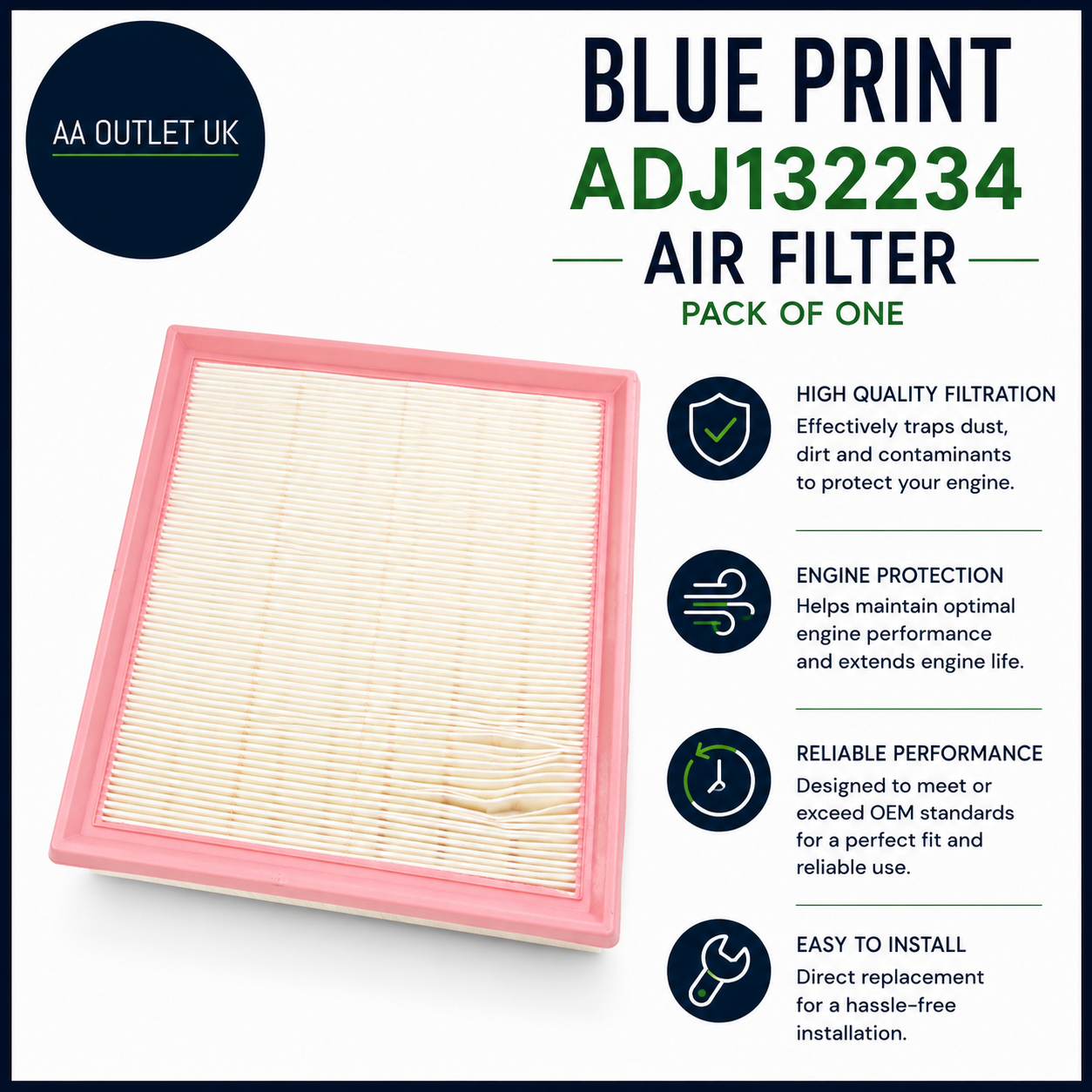 Blue Print ADJ132234 Air Filter 1 Pack Vehicle Specific Fit 257x194x50mm