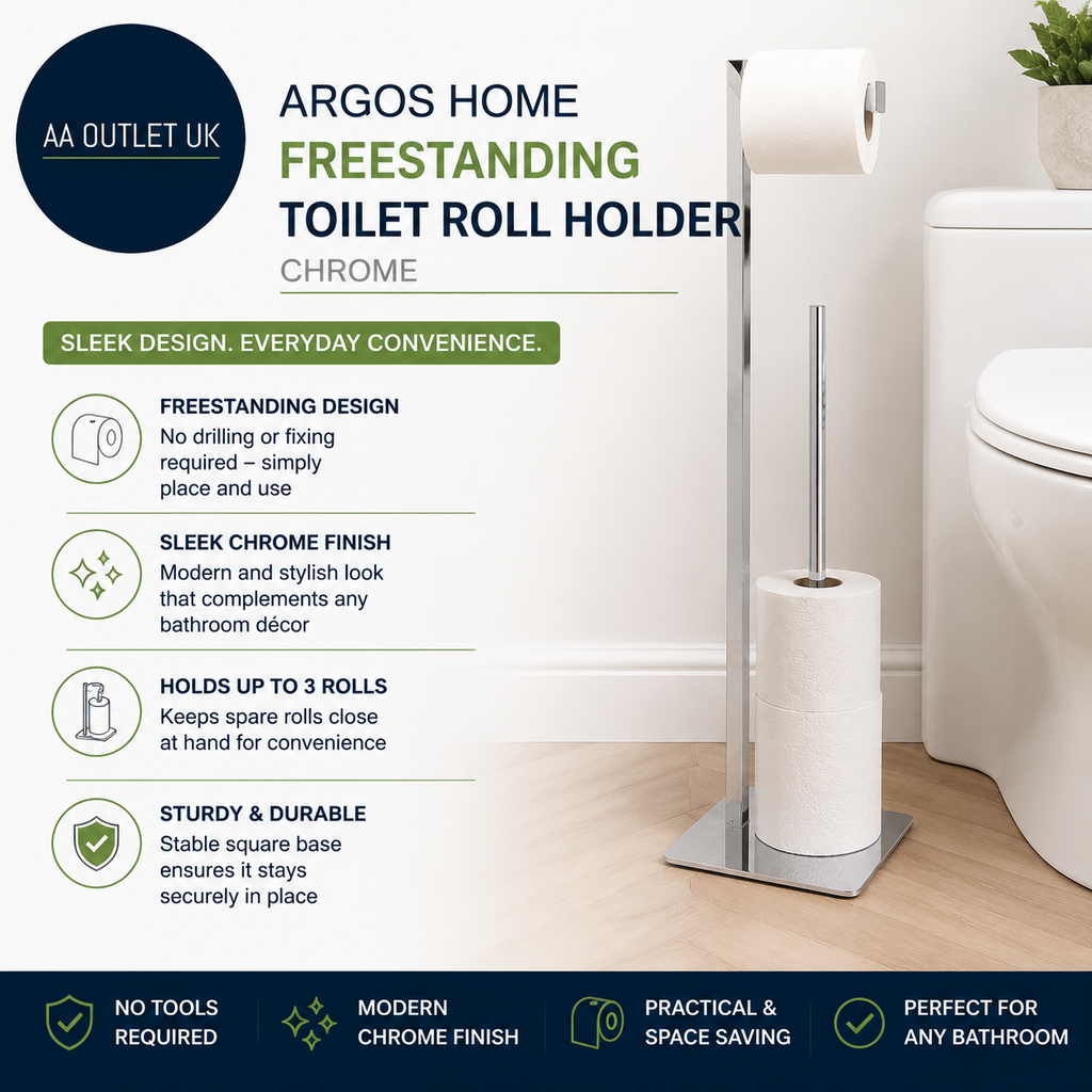 Argos Home Freestanding Toilet Roll Holder Metal Chrome 70.5x16x16cm