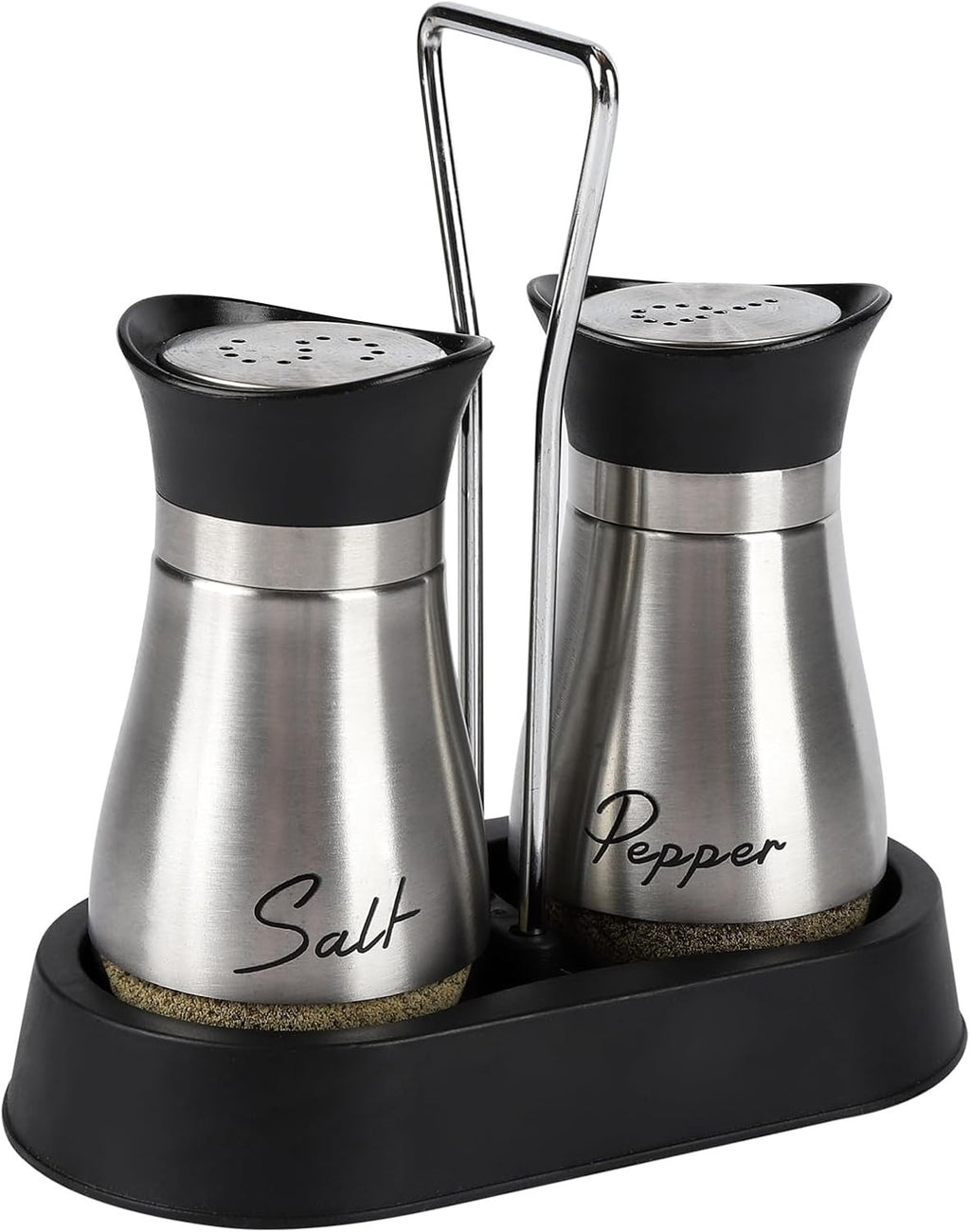 Salt And Pepper Sets Shakers With Holder Set Of 2 Stainless Silver New