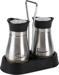 Salt And Pepper Sets Shakers With Holder Set Of 2 Stainless Silver New