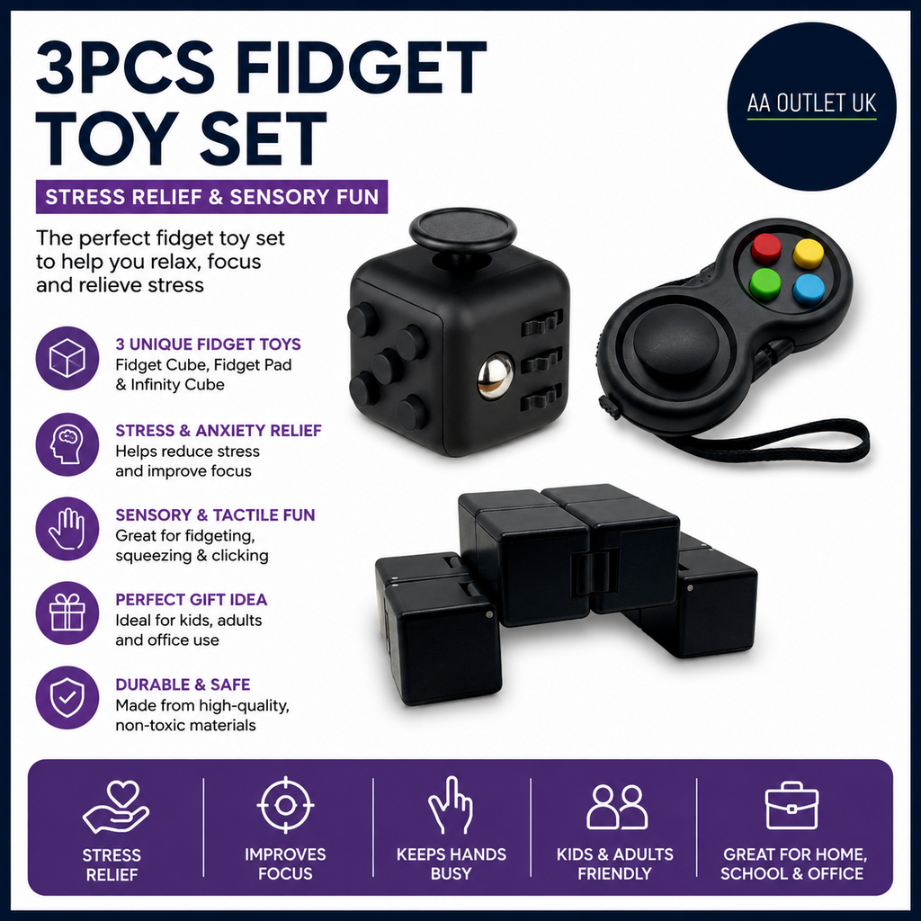 Yeefunjoy 3pc Fidget Toys Cube Sensory Fidget Pad Controller Stress Reducer