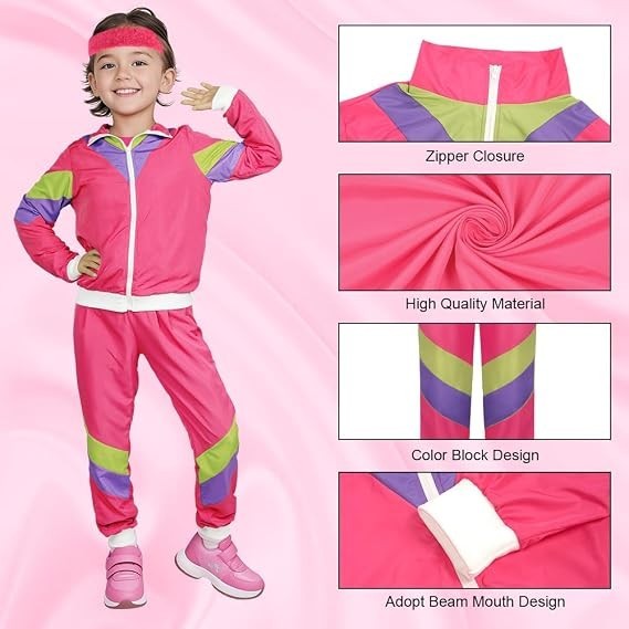 Aybuy Kids 80s 90s Tracksuit Kids Rose Red Retro Shell Boys Girls Large New