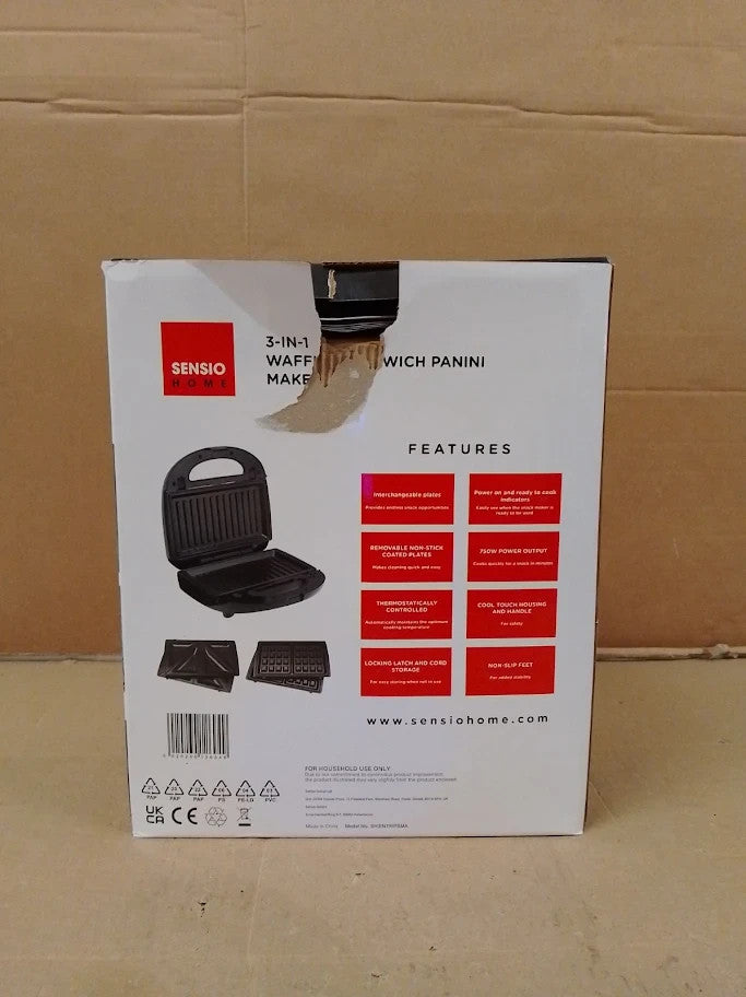 Sensio Home Multi Functional 3in1 Waffle Iron Deep Fill Sandwich Toaster Pan