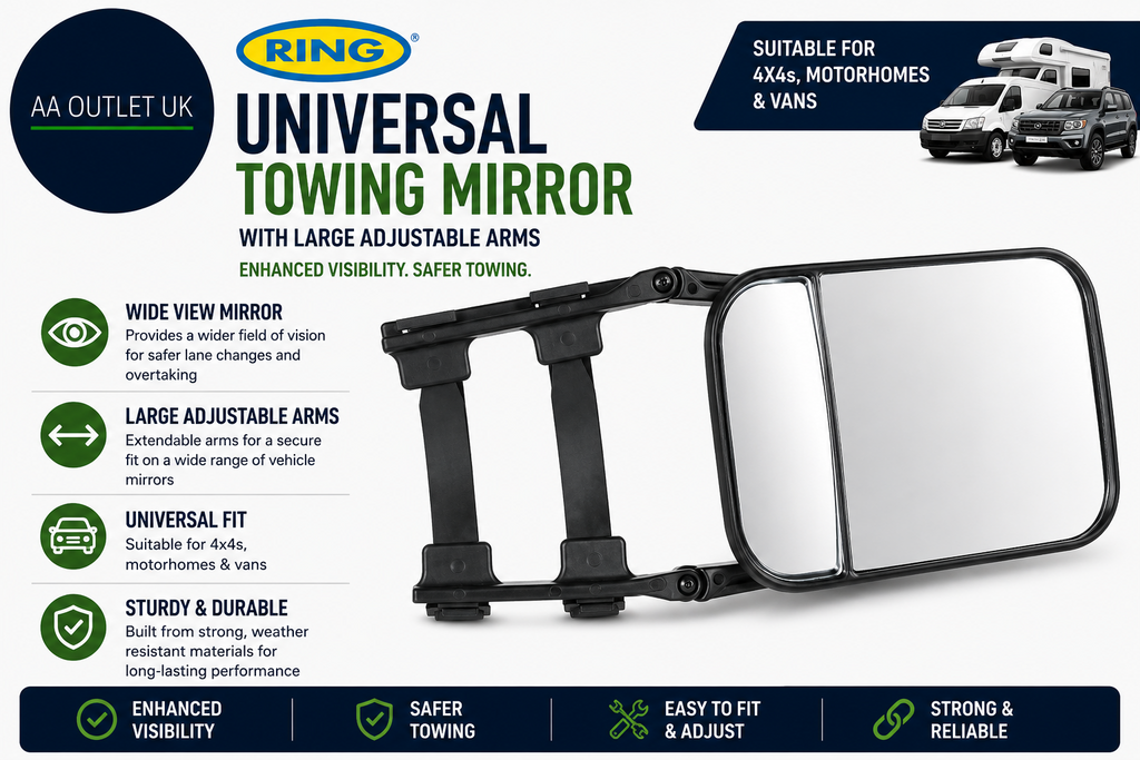 Ring Universal Towing Mirror Large Adjustable Arms Suitable 4x4s Motorhomes Vans