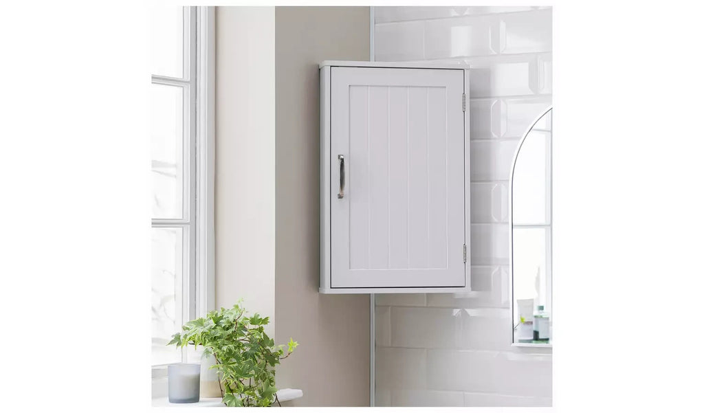 Argos Home Tongue Groove Corner Cabinet White Bathroom Storage Quality Design