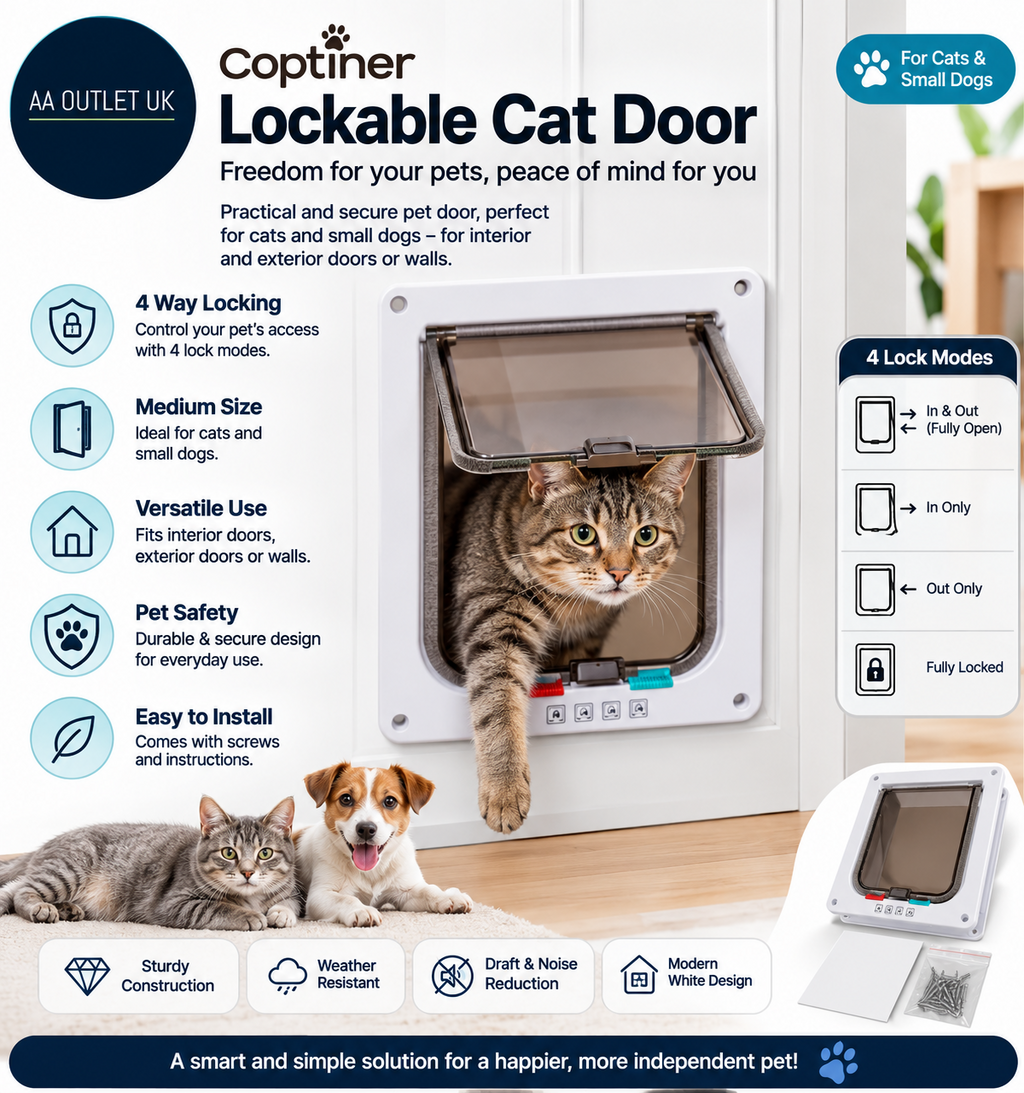 Coptiner Cat Door Lockable Medium Flaps Pet Safety Interior Door 4 Way Locking
