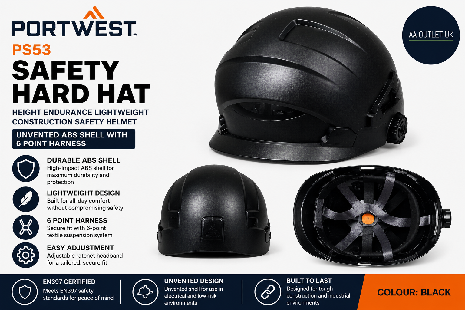 Portwest PS53 Safety Hard Hat Height Endurance Lightweight Construction Safety