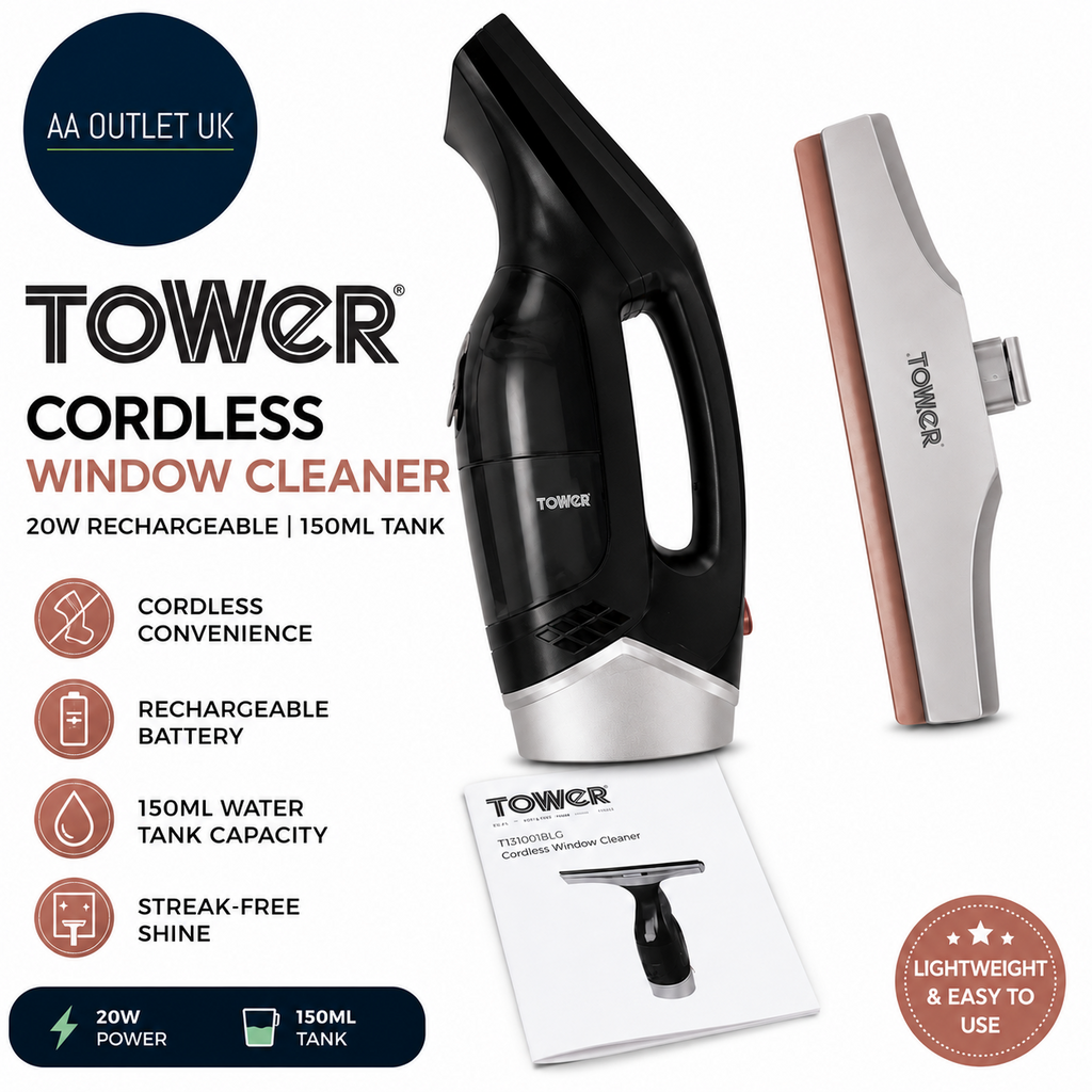 Tower T131001BLG Cordless Window Cleaner 20W Rechargeable 150ml Black Rose
