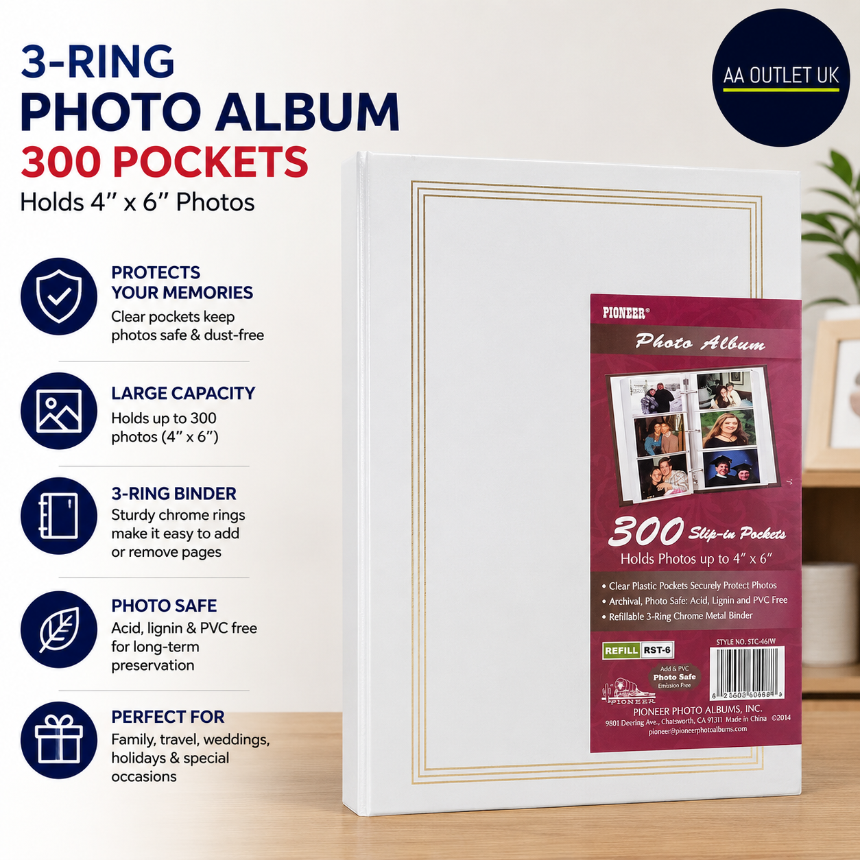 3 Ring Photo Album 300 Pockets Hold 4x6 Photos White Life Events & Memories