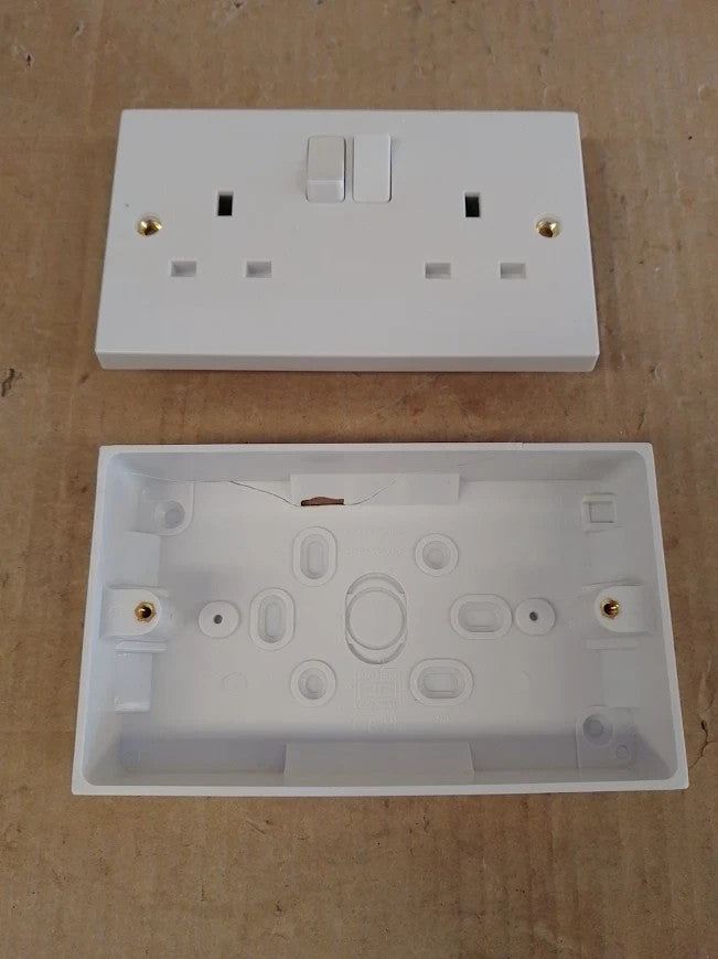 BG Electrical Double Switched Power Plug Wall Socket 32mm Surface 900 Series