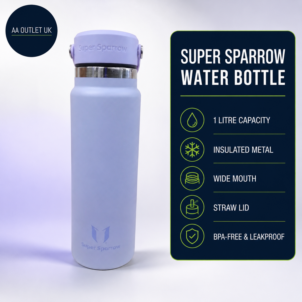 Sparrow Insulated Water Bottle 1L Wide Mouth Metal Bottles Swivel Sip Flask