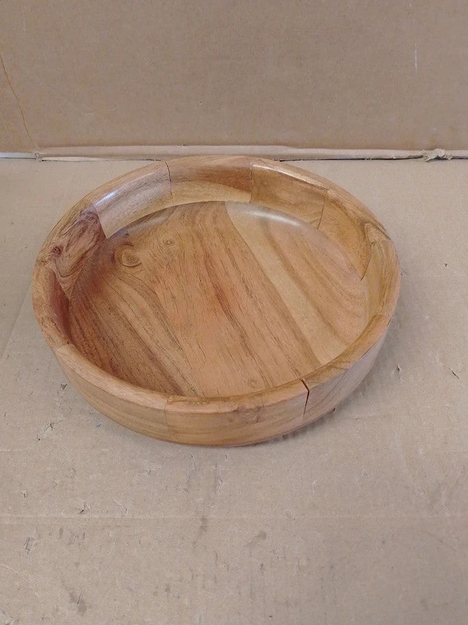 Kaizen Casa Wooden Round Shaped Serving Bowl For Fruit Dessert Platter 24cm New