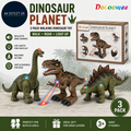 Doloowee 3Pack Walking Dinosaur Toy Simulation Robot Dinosaur LED Lights 3+
