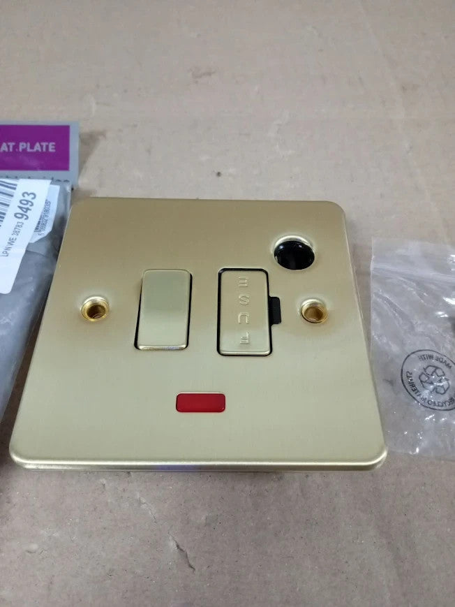Knightsbridge Brushed Brass FP6300FBB Flat Plate 13A Switched Fused Spur New