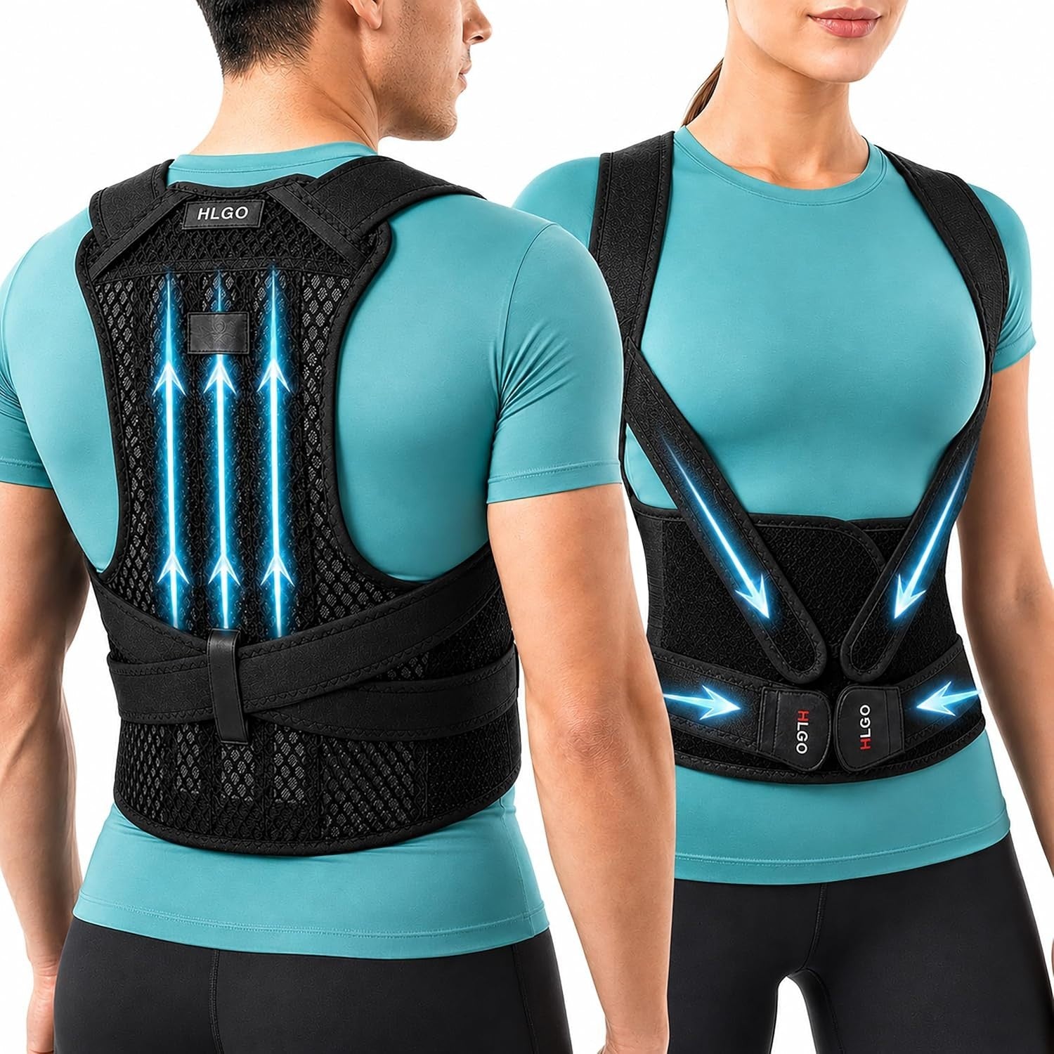 HLGO Posture Corrector Women Men Back Brace Posture Support Black Medium New