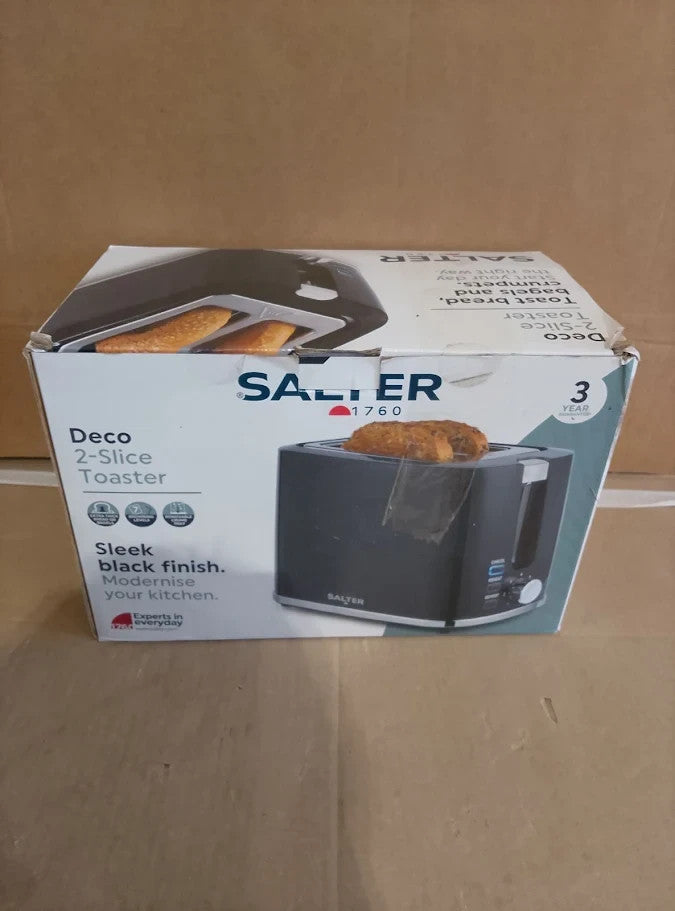 Salter Deco 2 Slice Toaster 7 Browning Levels 900W Black Wide Slots Black