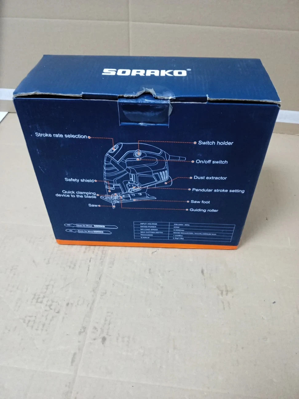 SORAKO 600W Corded Jigsaw 8003000SPM 6 Speeds 45° Bevel Cutting 60mm Wood New