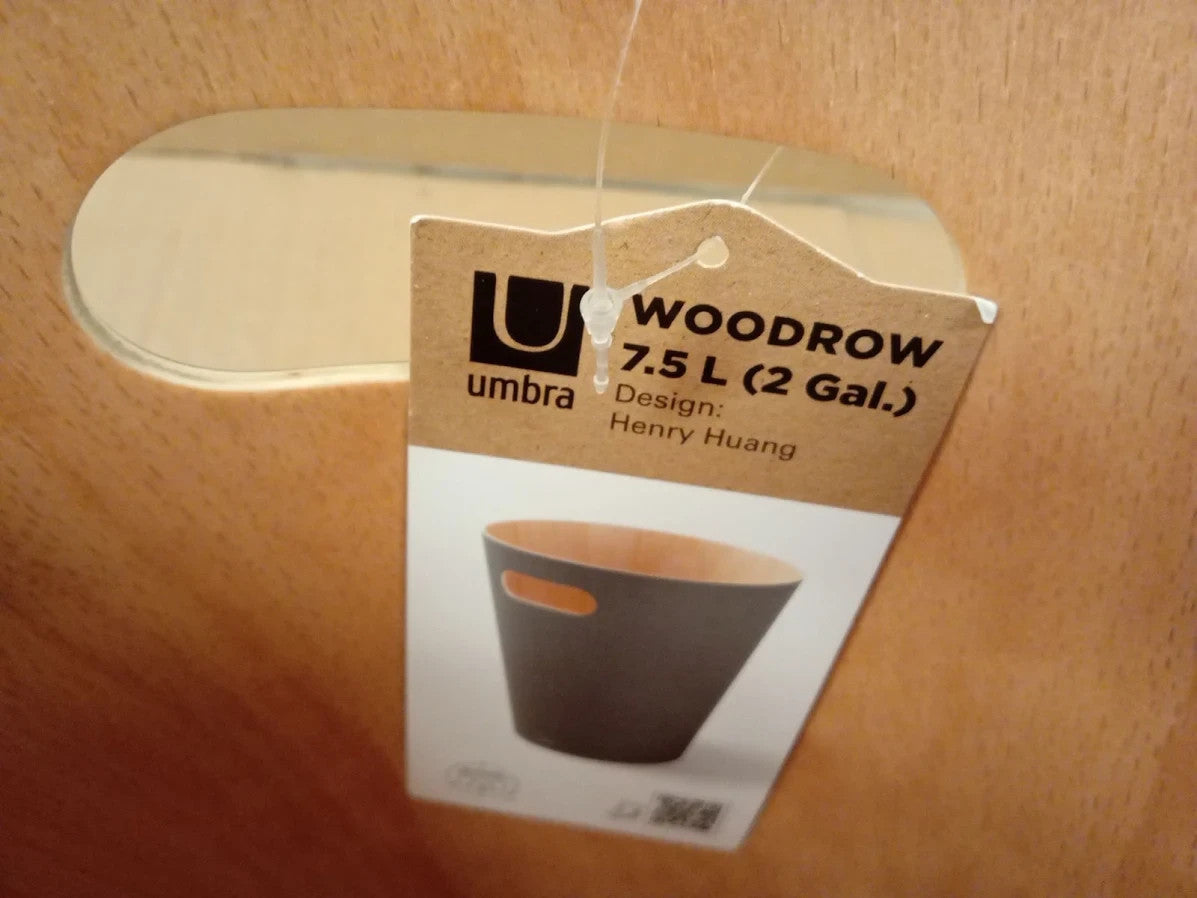 Umbra Woodrow 2 Gallon Modern Wooden Trash Can Wastebasket Dark Grey Natural