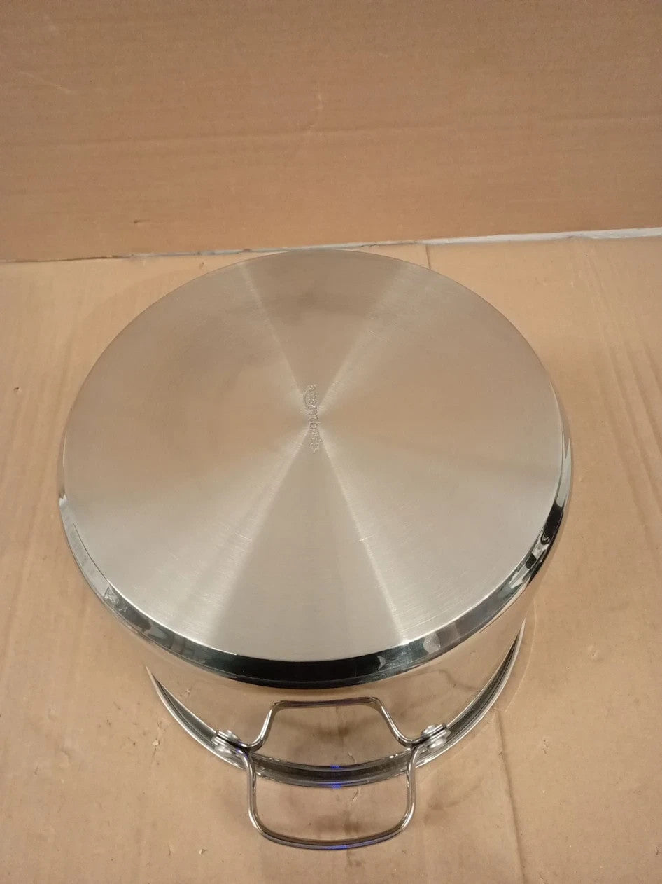 Amazon Basics Stainless Steel Stock Pot With Lid 7.6L Silver 25.2x33.5x24.3cm