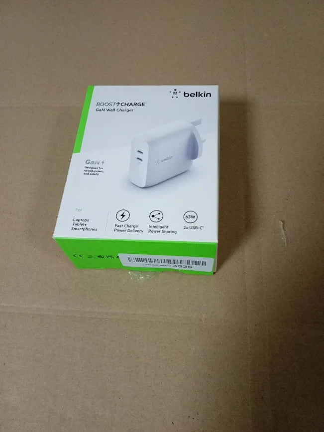 Belkin BoostCharge Dual USB PD GaN Wall Charger 63W USB C Fast Charger White