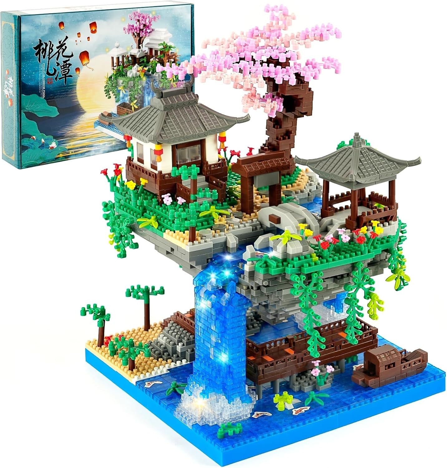 Hotut Cherry Blossom Tree Building Set Japanese Sakura House Lights Kit New