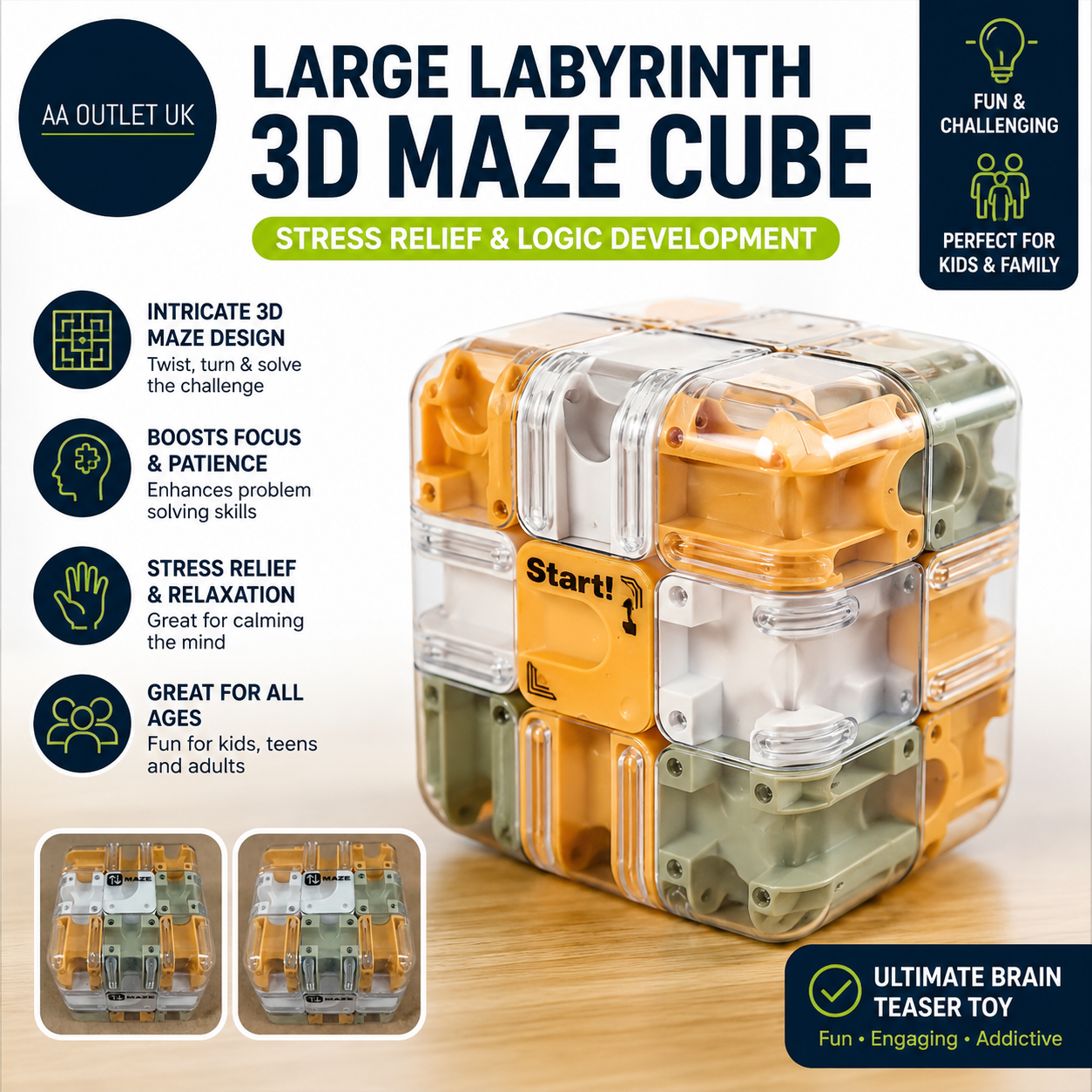 Large Labyrinth 3D Maze Cube Stress Relief & Logic Development Intricate Brain